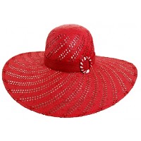 Wavy Woven Wide Brim Straw Hats - Red - HT-ST262RD